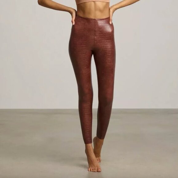 Commando‎ Large L Faux Vegan Leather Brown Croc Animal Print Leggings Slimming - Picture 1 of 4